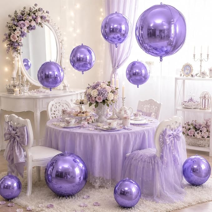 15 Pcs Light Purple Round Foil Balloons, 22/15/10 Inch 4D Ball Balloons Light - Image 7