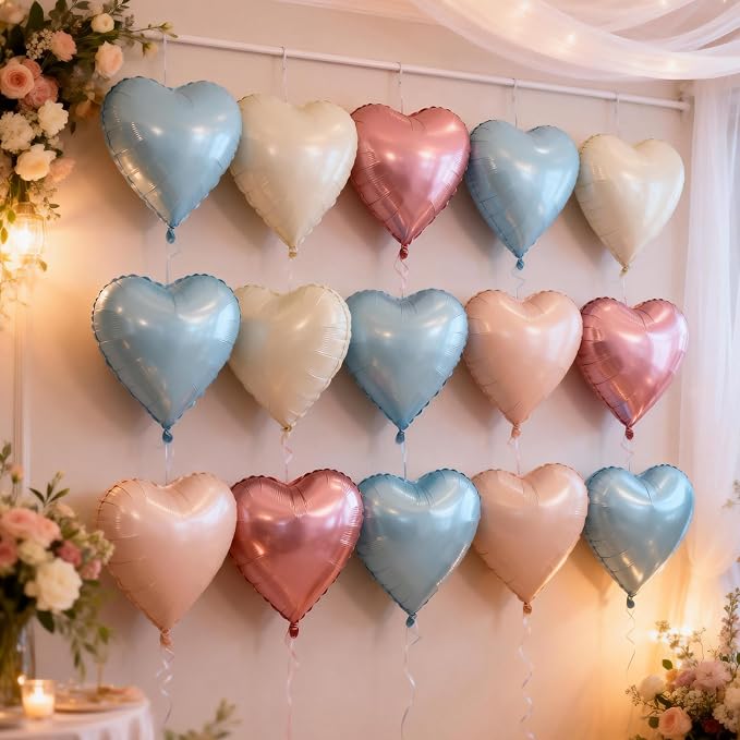 Blue Cream Beige Heart Balloons - Image 8