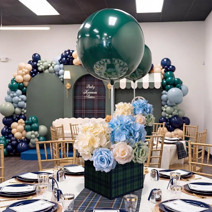 Civaner 4 Sets Green Blue Tartan Plaid Baby Shower Party Decorations Tartan - Image 8