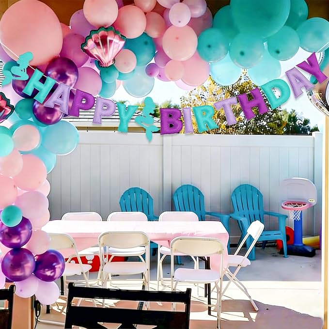Pre-Strung 3D Felt Mermaid Happy Birthday Banner, Birthday Party Decorations | - Image 9