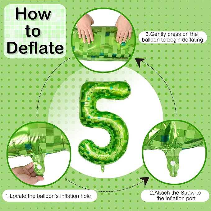 Foil 5 Balloons Number, 40 Inch Dark Kelly Green Pixel Number 5 Balloon - Image 9