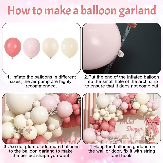 Dusty Pink Balloon Arch Kit 115Pcs Retro Blush Pink Sand White Balloons Garland - Image 7