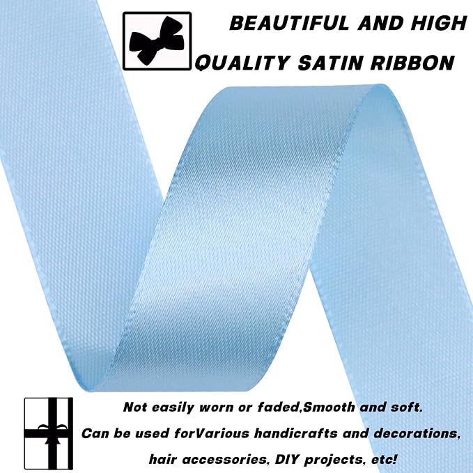 7/8 Inch 30 Yards Sky Blue Satin Craft Ribbon-Single Face Polyester Ribbon - Image 3