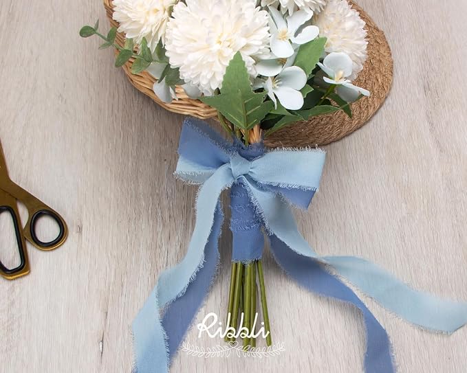 Ribbli Baby Blue Ribbon 1 Inch x 3 Rolls Total 24 Yards Light Blue Handmade - Image 4
