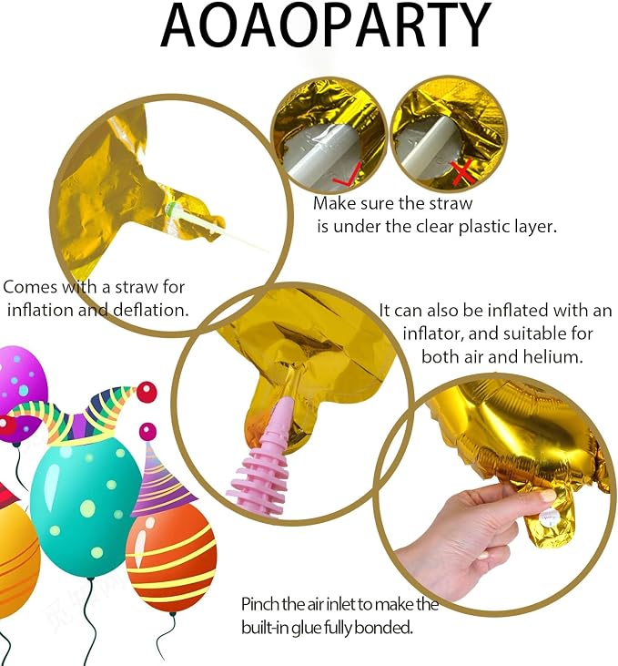 52PC Letter Balloons Foil Mylar Gold Balloons A-Z 16Inch Hanging Alphabet - Image 5