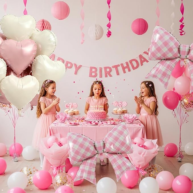 Vuzvuv Whiite Pink Gingham Bow Heart Balloons Set, Bridal Shower(Mix Colors) - Image 6