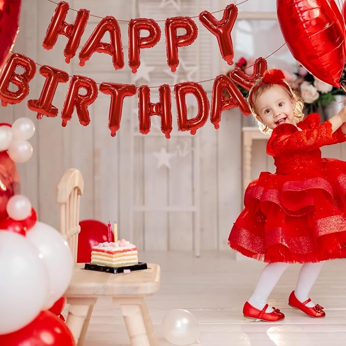 Red Happy Birthday Balloon Banner, 16 Inch Foil Mylar Happy Birthday Balloons - Image 7