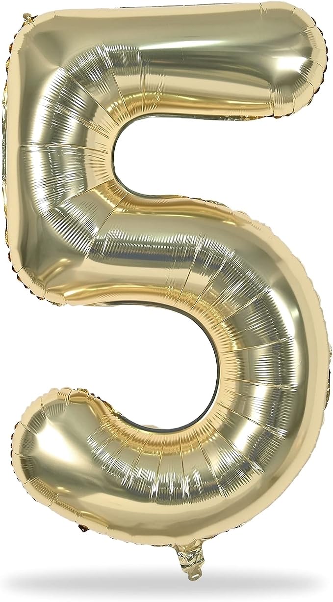 Champagne Gold Balloon Number 5, 40 Inch Large Self Inflating Foil Number - Image 8