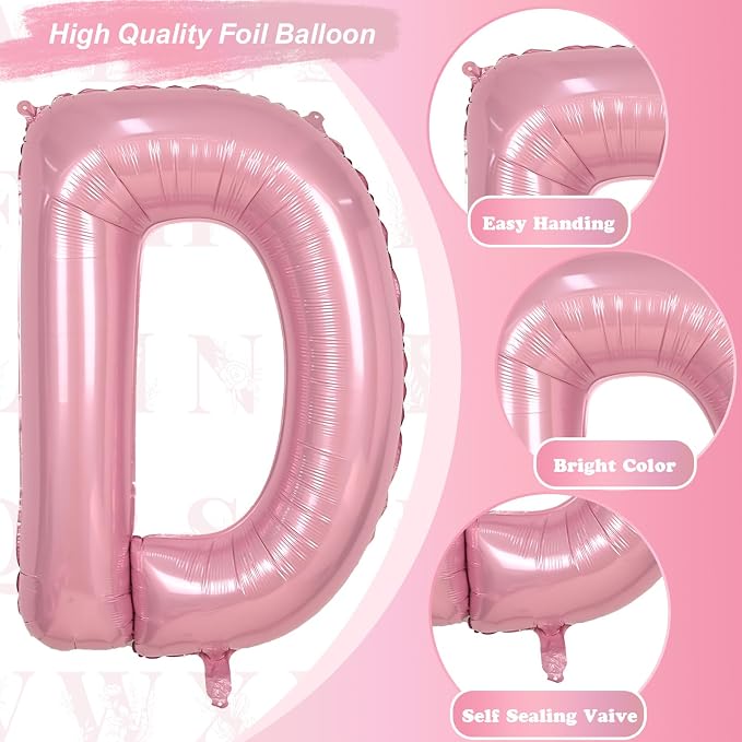 Pastel Pink D Letter Balloon, 40 Inch Giant Light Pink Mylar Foil Letter D - Image 9
