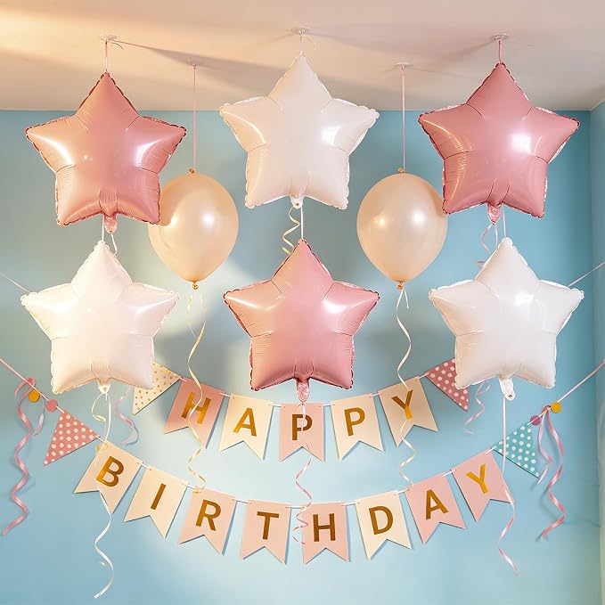Pastel Pink Sand White Star Balloons 18 Inch - Image 8