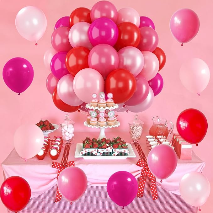 Red Pink Balloons 60 Pcs 12 Inch Fuchsia Hot Pink Rose Red Balloon Neon Pink - Image 8