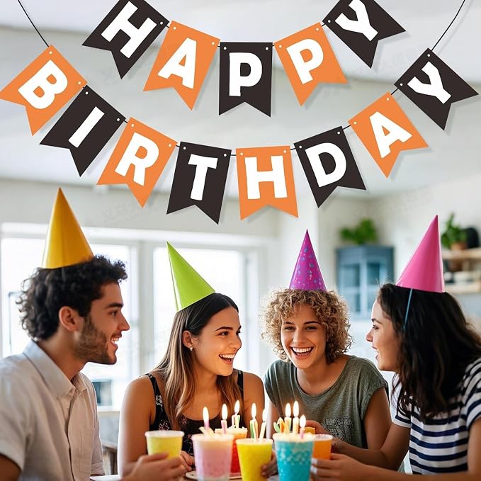 ZHENGYE Black Orange Happy Birthday Banner Baby Shower Birthday Party - Image 3