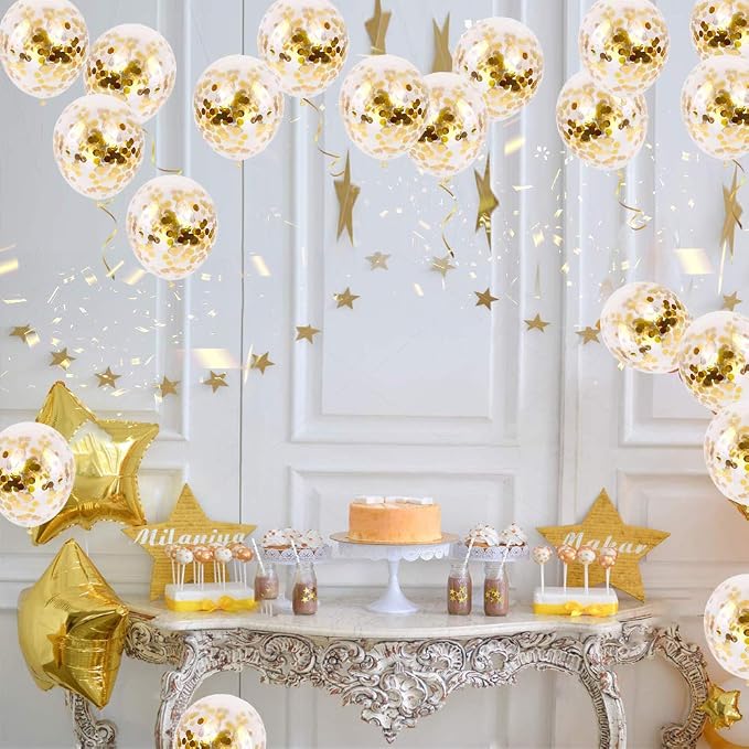 50pcs Gold Confetti Latex Balloons, 12 inch Gold Balloons - Image 6