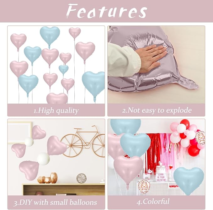 Pink Blue Heart Balloons, 18 Inch Pastel Blue Pink Foil Balloons, 18 Inch Light - Image 8