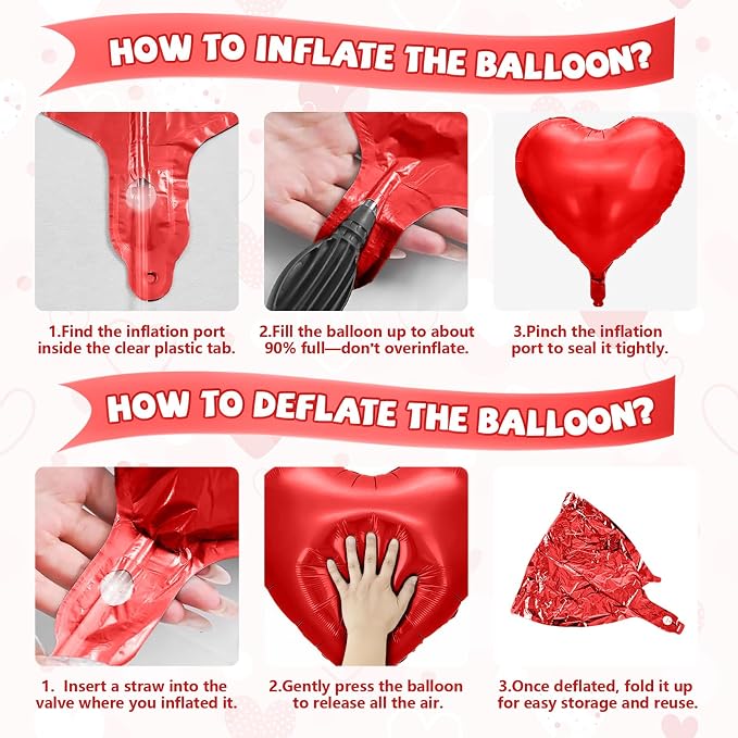 Red Black Heart Balloons, 18 Inch Red and Black Foil Balloons Helium - Image 8