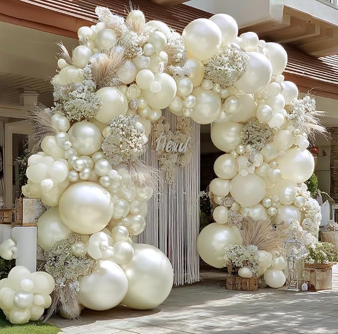 Pearl White Balloon Arch Double Stuffed Pearl White Sand Balloon Garland Kit - Image 8