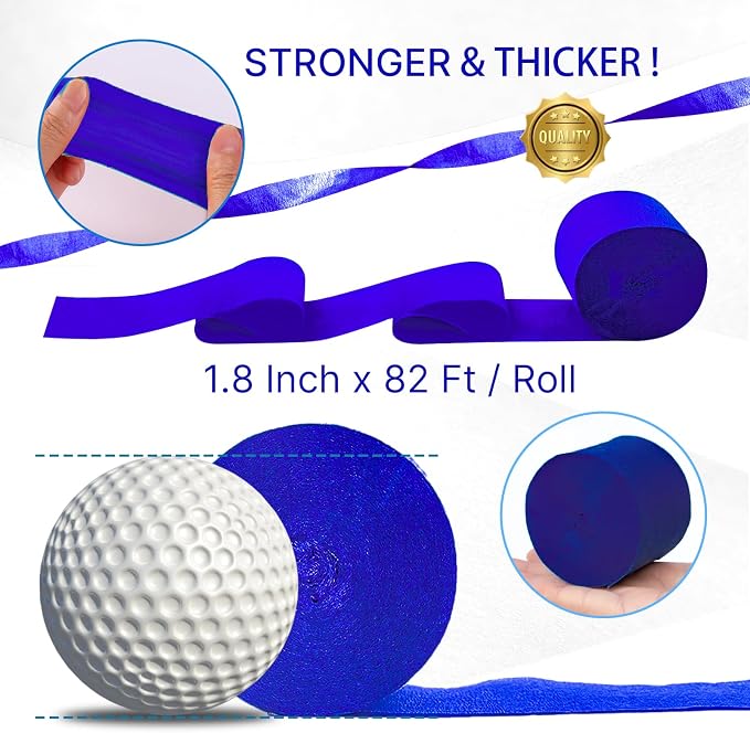 PartyWoo Blue Dark Royal Blue Crepe Paper Streamers 6 Rolls 492 FT | Graduation - Image 6