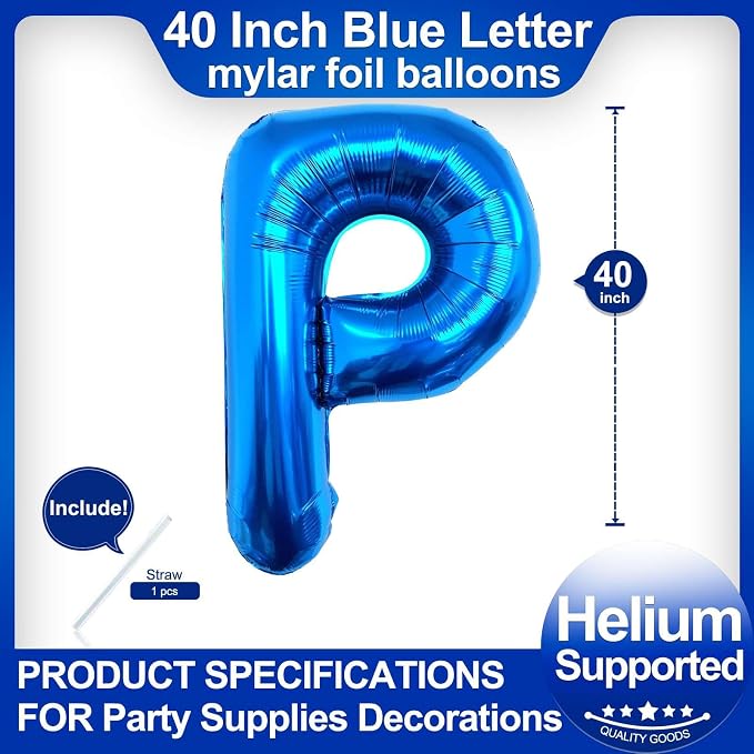 40 Inch Blue Letter P Balloons, DIY Phrase Foil Alphabet Letter P Balloons DIY - Image 2