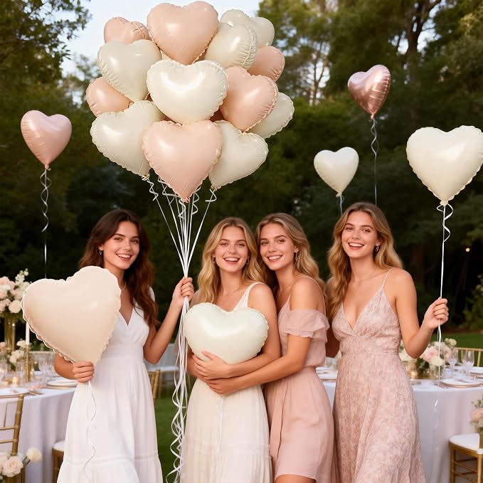 Cream White Beige Heart Balloons, Retro Apricot Helium Balloon - Image 8