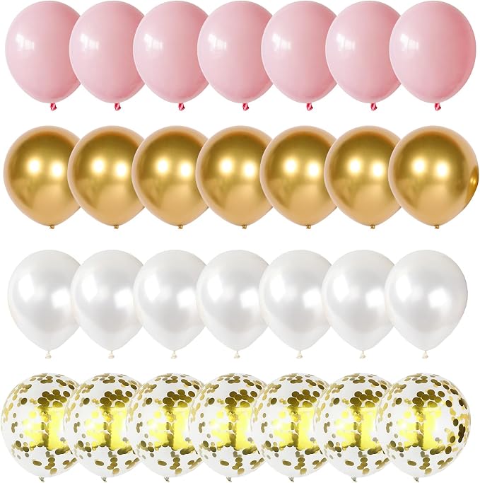 Balloons Pink White Gold, 12 Inch Pastel Pink Pearl White Metallic Chrome Gold - Image 9