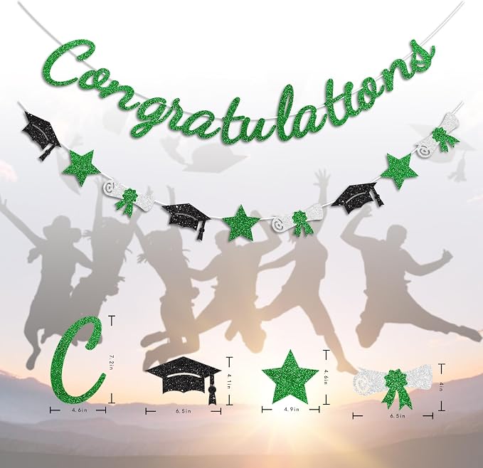 Congratulations Banner Green Graduation Decorations Class of 2026 Prestrung - Image 6