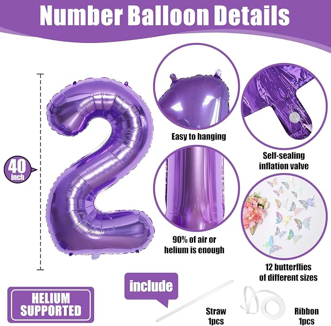 40 Inch Purple Number 2 Balloon - Image 2