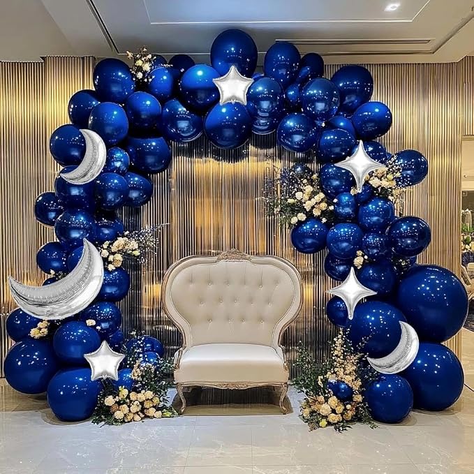 Navy Blue Balloon Garland Arch Kit Double Stuffed Royal Blue Star Moon Balloons - Image 9