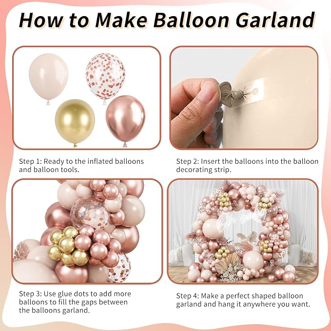 Blush Rose Gold Balloon Garland Arch Kit, 119 Pieces Peach Pink Gold Pastel - Image 7