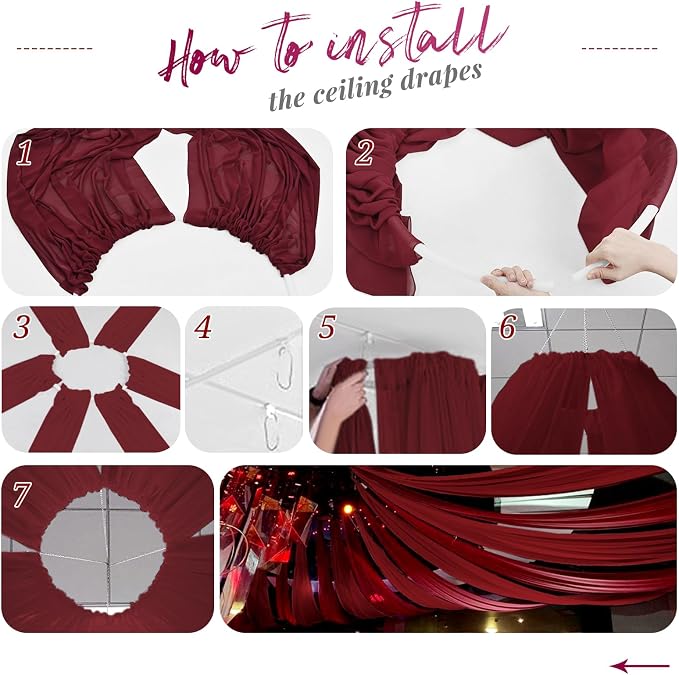6 Panels Burgundy Ceiling Drapes - Image 7