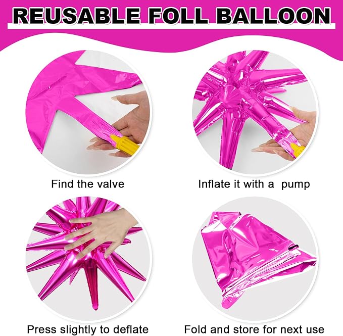 9Pcs Hot Pink Star Balloons, Large Explosion Star Foil Balloons, Metallic Pink - Image 8