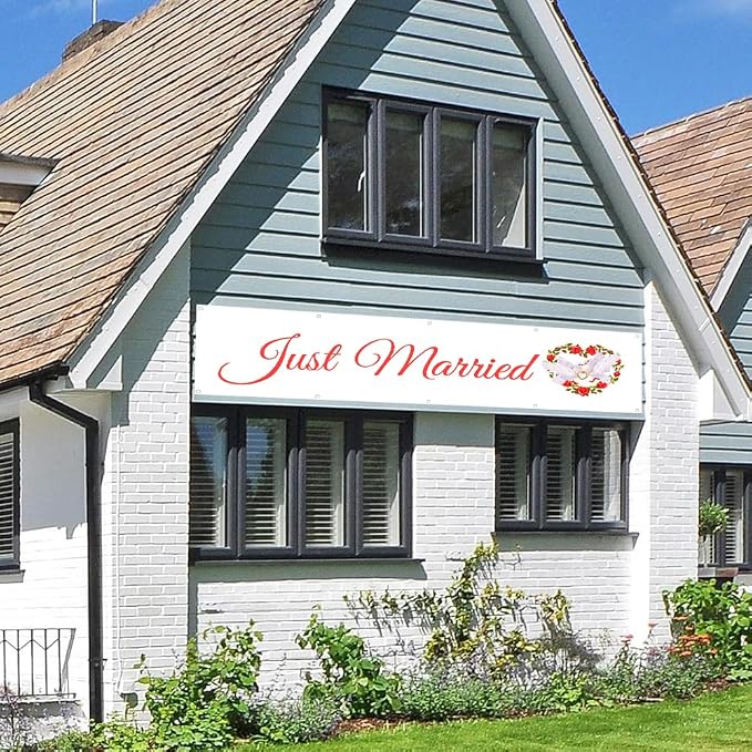 Just Married Flag Banner Outdoor Indoor Decoration Flag Double Stitched - Image 4