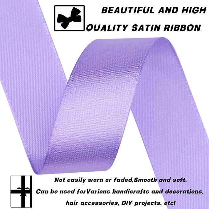 7/8 Inch 60 Yards Light Purple Satin Craft Ribbon-Single Face Polyester Ribbon - Image 3