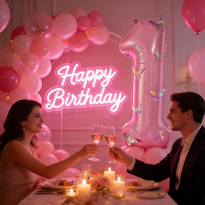 40 Inch Number Balloon Pink Large Mylar Foil Pink Number Balloons and Butterfly - Image 7