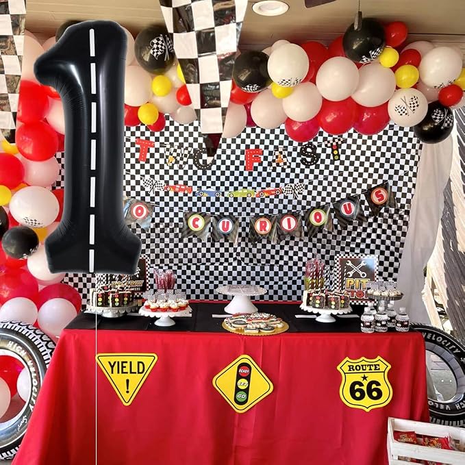 TONIFUL 40 Inch Large Race Car Number 1 Balloon 1st Birthday Decorations | 1st - Image 6