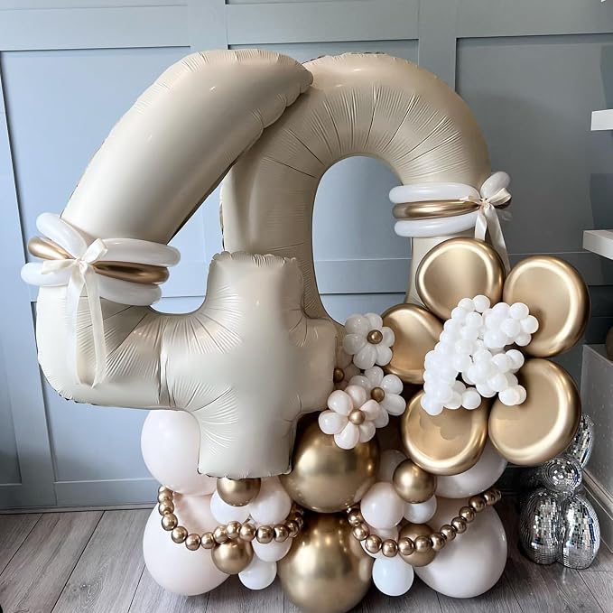 40 Inch 4 Balloons, Large Beige Number 4 Balloon - Image 7