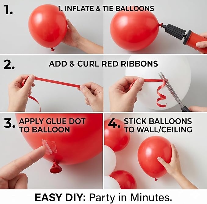60pcs Red and White Balloon Kit, 12 Inch Christmas Red White Latex Balloons - Image 6