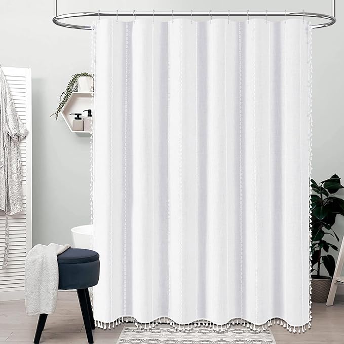 54 x 72 Boho Famrhouse Linen Heavy Duty Cloth Shower Curtain, 330GSM Linen Blend - Image 6