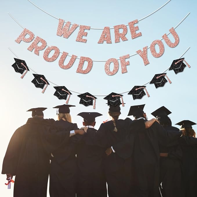 We Are So Proud of You Banner Pre-strung Rose Gold Graduation Decorations Class - Image 5