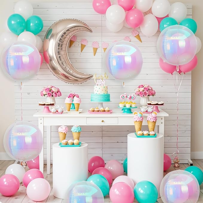 6Pcs Iridescent Round Foil Balloons, Giant 4D Clear Round Ball Balloon - Image 9