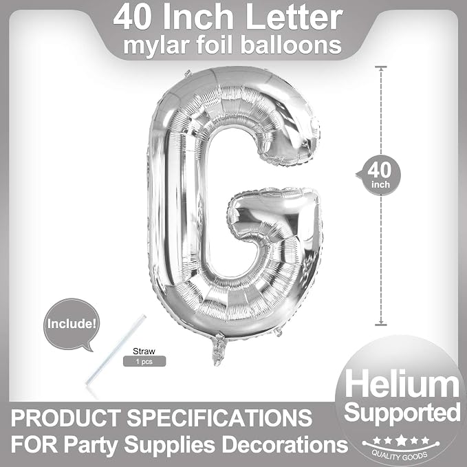 40 Inch Silver Letter G Balloons, DIY Phrase Foil Alphabet Letter G Balloons - Image 2