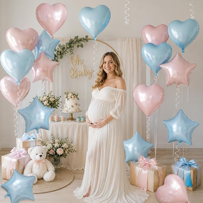 TONIFUL 18 Inch Blue & Pink Star and Heart Foil Balloons - Image 6
