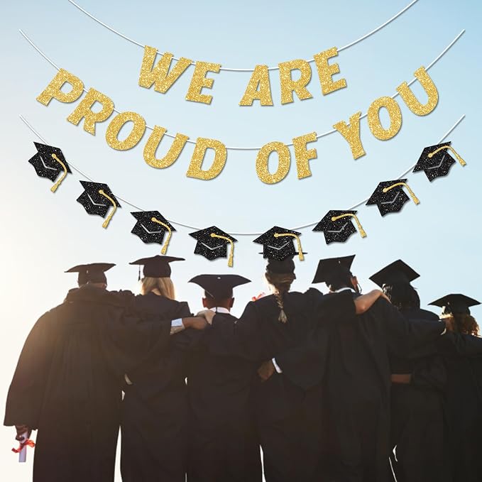 We Are So Proud of You Banner Pre-strung Black and Gold Graduation Decorations - Image 5