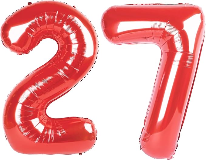 Red Number 27 Balloon 40 Inch Birthday Decorations, Number 27 Balloon Birthday by Upgesy