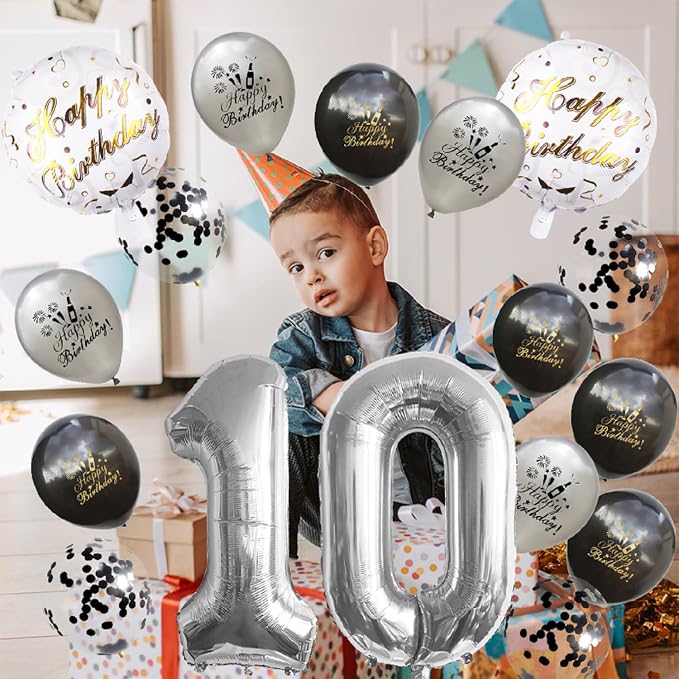 45th Birthday Decoration Silver Number 45 Balloon Set Black & gray Star Foil - Image 7