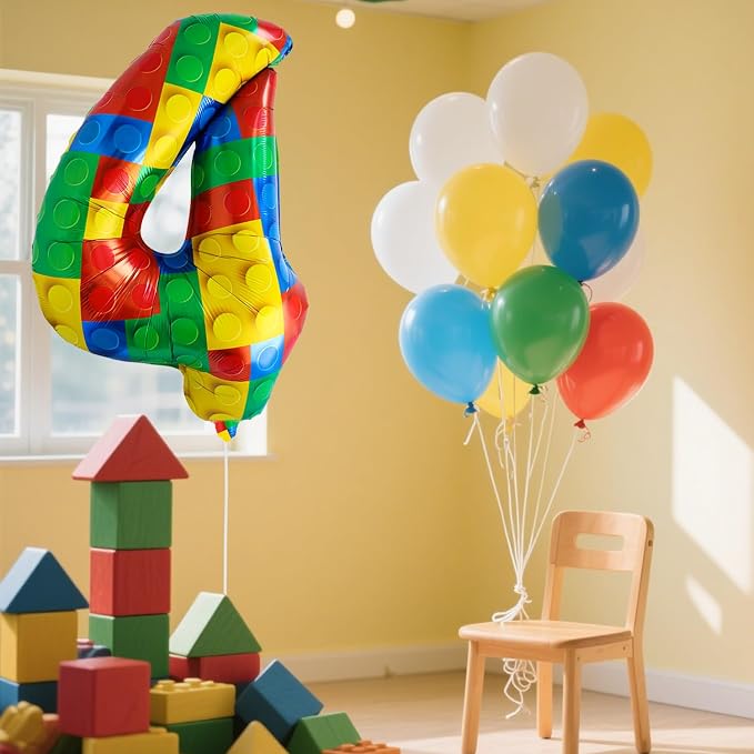 32 Inch Stackable Block Number Balloon – Colorful Brick Building Themed Big - Image 5
