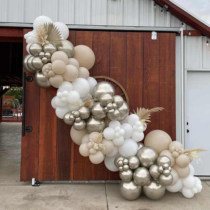 Sand White Gold Balloon Arch Kit, Party Decor. | White, chrome gold metallic - Image 7
