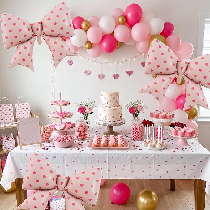 38 Inches Bow Balloon with Pink Heart Print - Image 6