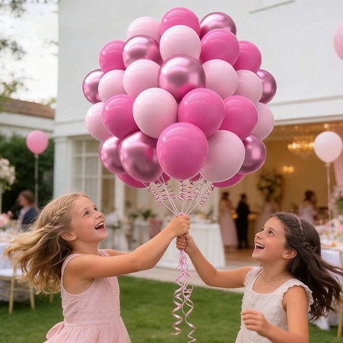 160Pcs Pink Balloons Metallic Pink Balloon, 12 Inch Hot Pink Balloons Pink - Image 7