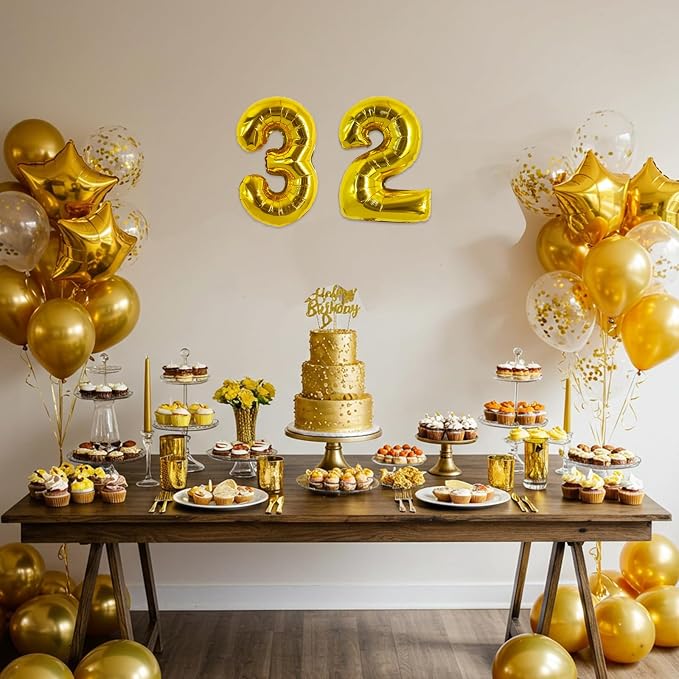 TONIFUL Number Balloon 16 Inch 10 Pcs Fat Gold 0-9 Birthday Number Balloons | - Image 6