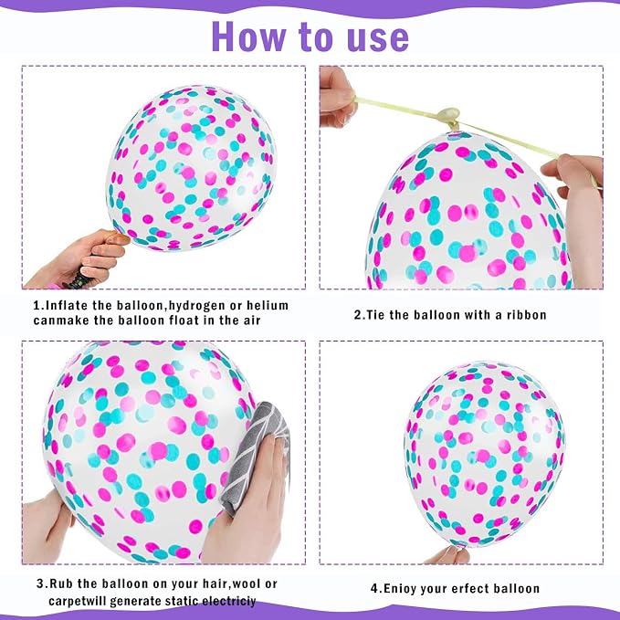 Hot Pink Blue Metallic Purple Teal Yellow Confetti Balloons 50 Pcs 12 Inch | - Image 7